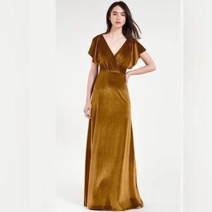 Jenny Yoo Flutter Sleeve Velvet Dress in Marigold